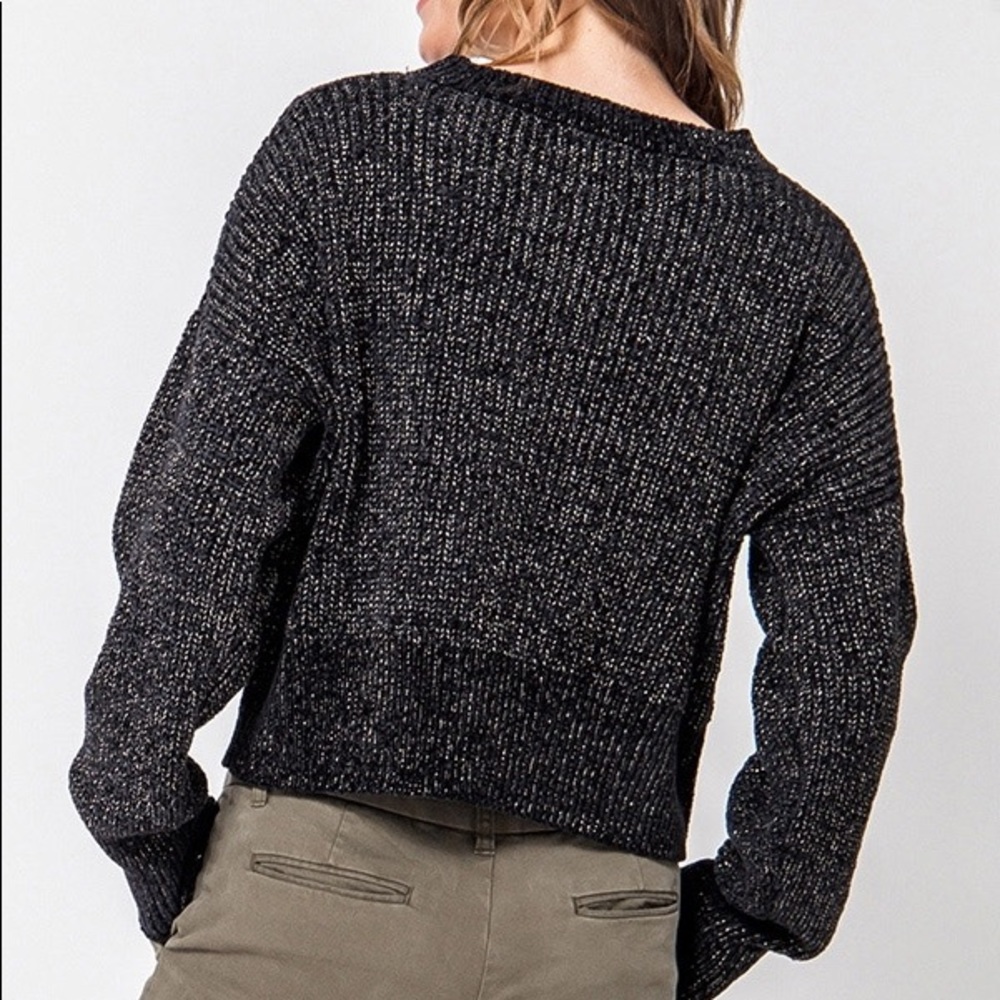 ♦️BLACK LUREX CHENILLE ROUND NECK SWEATER - Picture 3 of 7